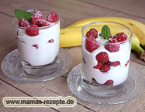 Bananen-Quark mit Himbeeren | Mamas Rezepte - mit Bild und Kalorienangaben