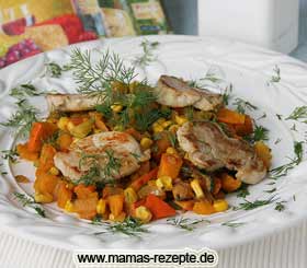 Ausserhalb oder im Bild oben rechts klicken zum Schließen. Bild von Schweinefilet Kürbis Mais Pfanne