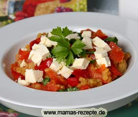 Bild von Paprikalinsen mit Schafskäse