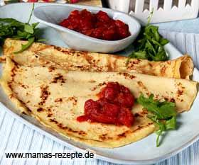 Ausserhalb oder im Bild oben rechts klicken zum Schließen. Bild von Pfannkuchen mit Tomatendip