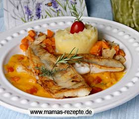 Ausserhalb oder im Bild oben rechts klicken zum Schließen. Bild von Zander mit Aprikosen Safransauce